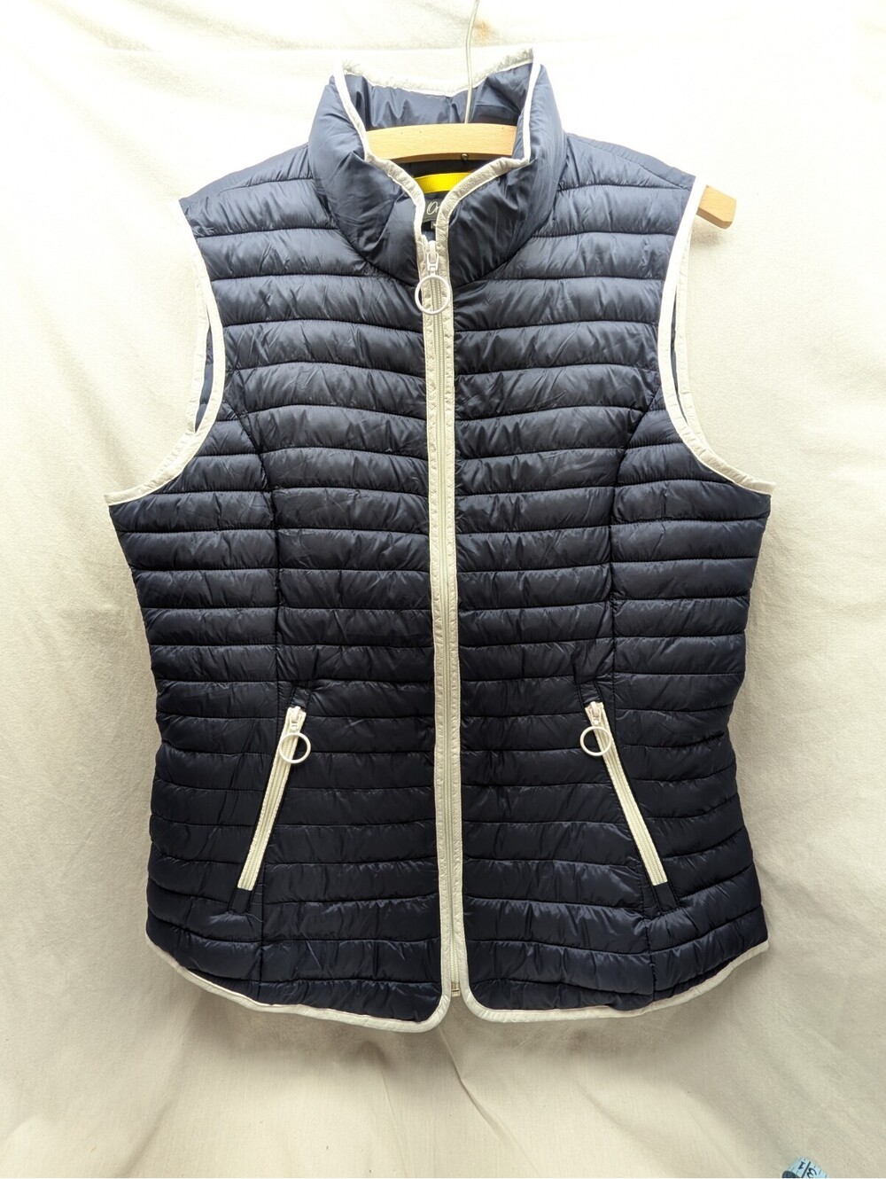 Vintage Orly Womens Sz Medium Vest Zip Front Navy Blue White